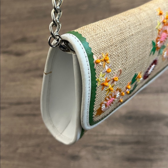 The Sak Straw Embroidered Floral Bag / Clutch Leather Trim Removable Strap - Picture 8 of 17